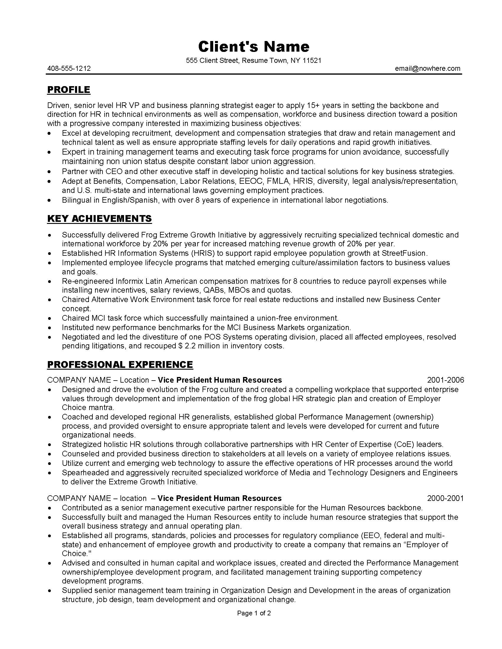 hr resume sample for 8 years experience